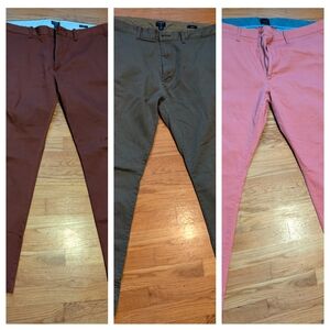 Bundle of 3 J Crew Slim Fit Chinos 36x30 (Rust, Olive, And Pink)